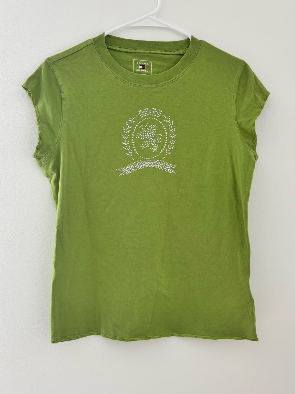 Vintage Tommy Hilfiger Y2K Green Rhinestone Tee
